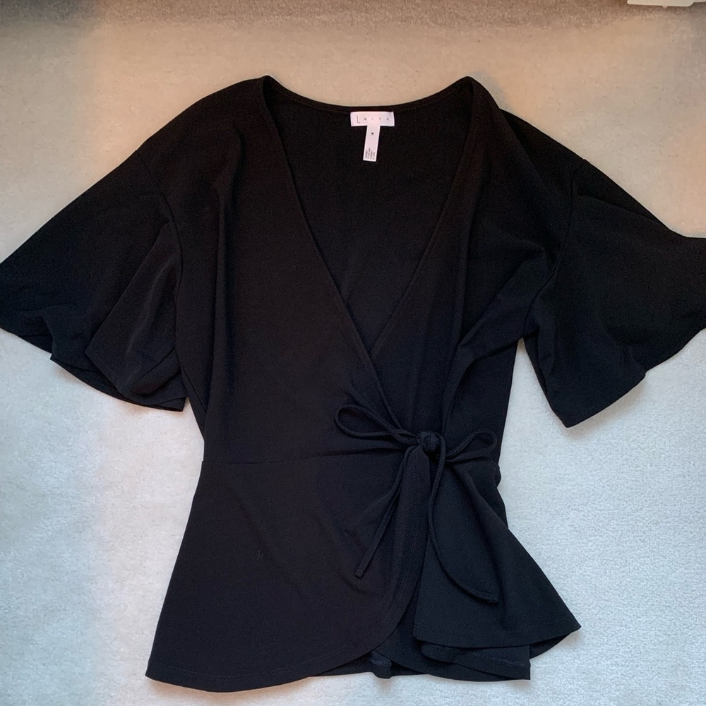 Leith black wrap blouse